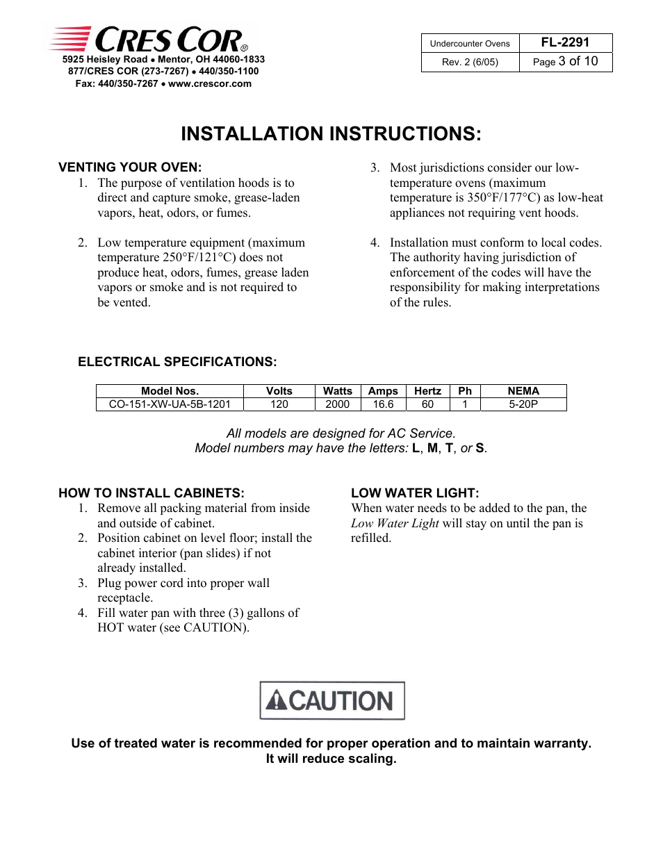 Installation instructions | Cres Cor CO151XWUA5B User Manual | Page 3 / 10