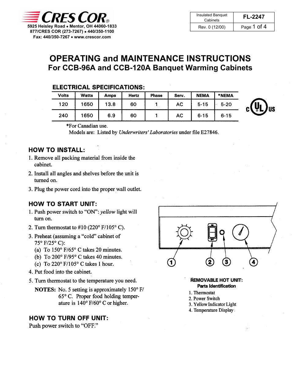 Cres Cor CCB-96A User Manual | 4 pages