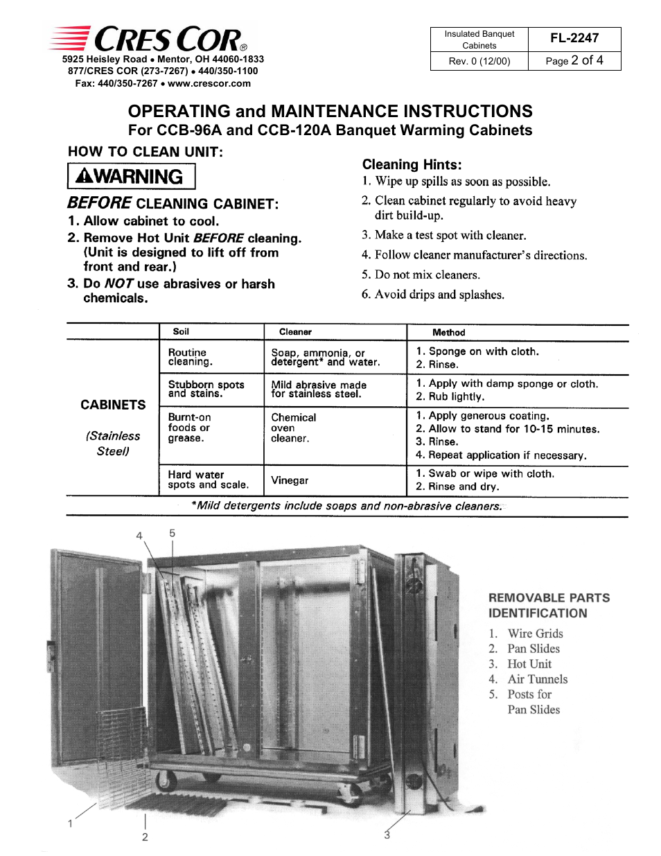 Operating and maintenance instructions | Cres Cor CCB-96A User Manual | Page 2 / 4