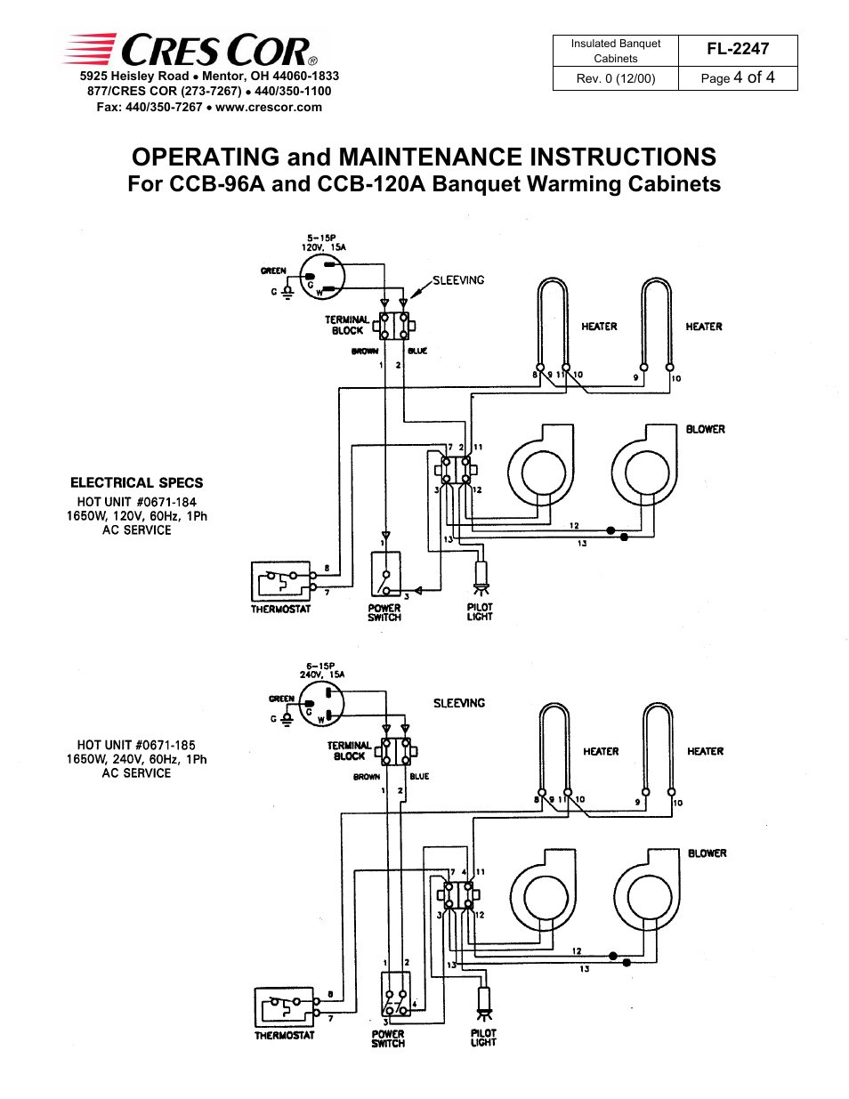 Operating and maintenance instructions | Cres Cor CCB-96A User Manual | Page 4 / 4