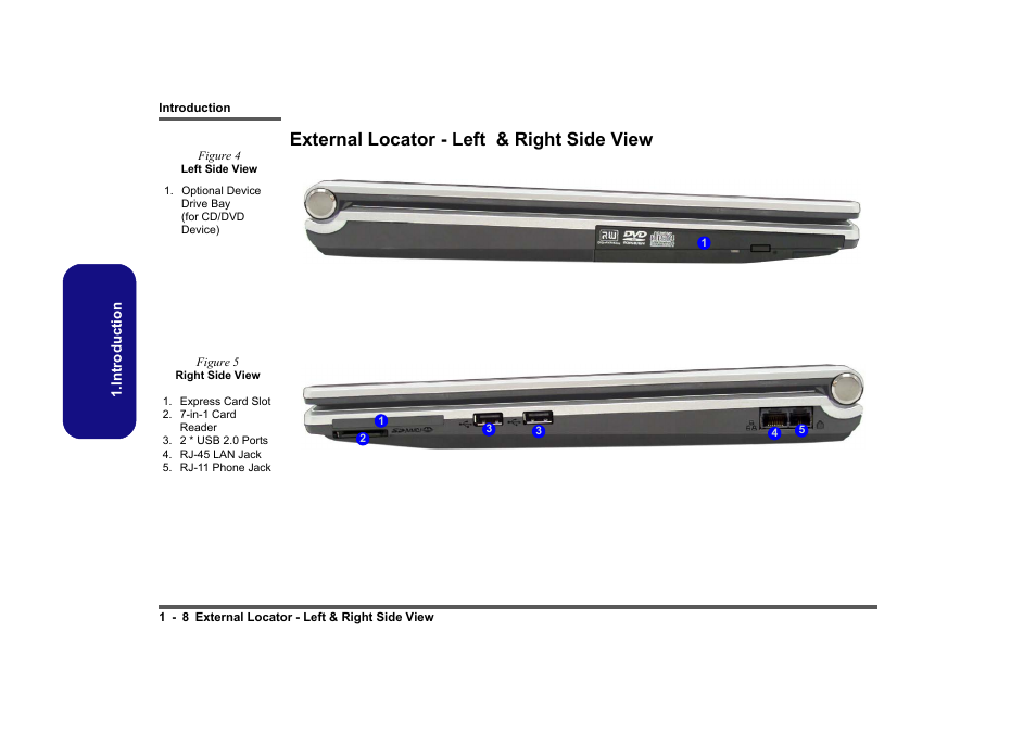 External locator - left & right side view, External locator - left & right side view -8 | Clevo M860TU User Manual | Page 20 / 100