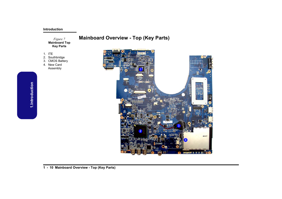 Mainboard overview - top (key parts), Mainboard overview - top (key parts) -10 | Clevo M860TU User Manual | Page 22 / 100