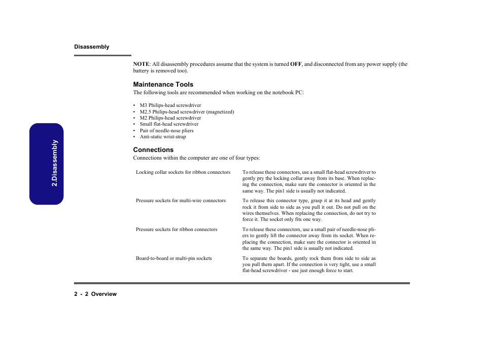 Maintenance tools, Connections, Maintenance tools -2 connections -2 | Clevo M860TU User Manual | Page 28 / 100