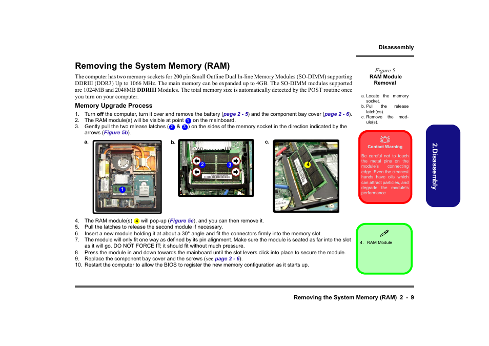 Removing the system memory (ram), Memory upgrade process, Removing the system memory (ram) -9 | Clevo M860TU User Manual | Page 35 / 100