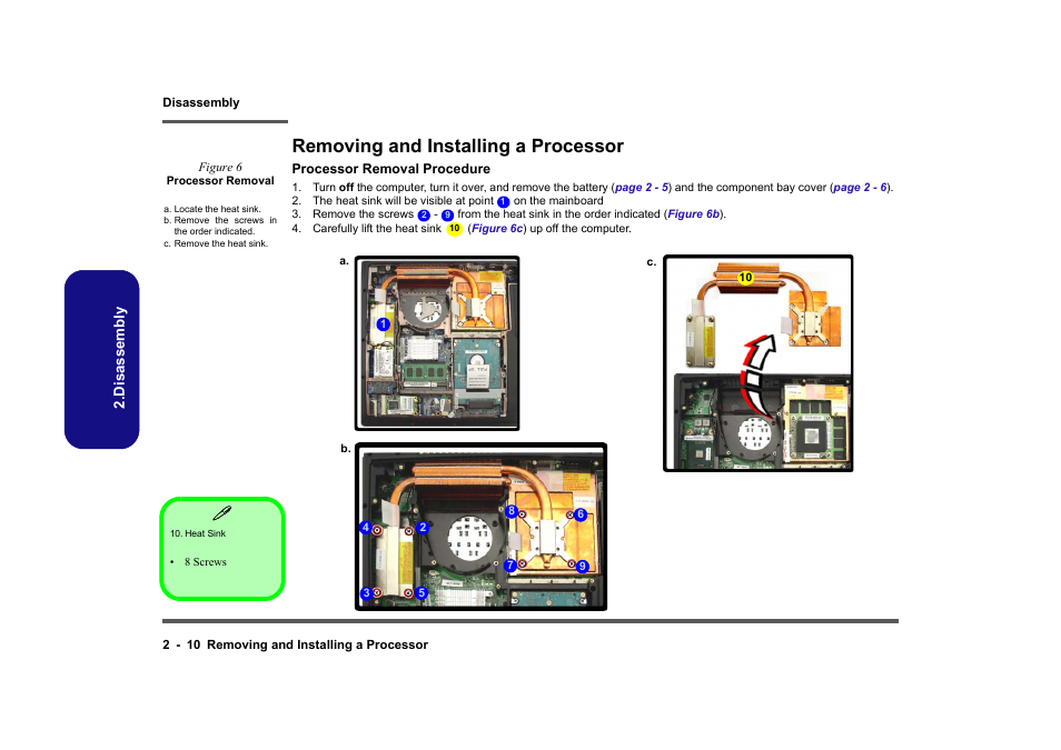 Removing and installing a processor, Processor removal procedure, Removing and installing a processor -10 | Clevo M860TU User Manual | Page 36 / 100