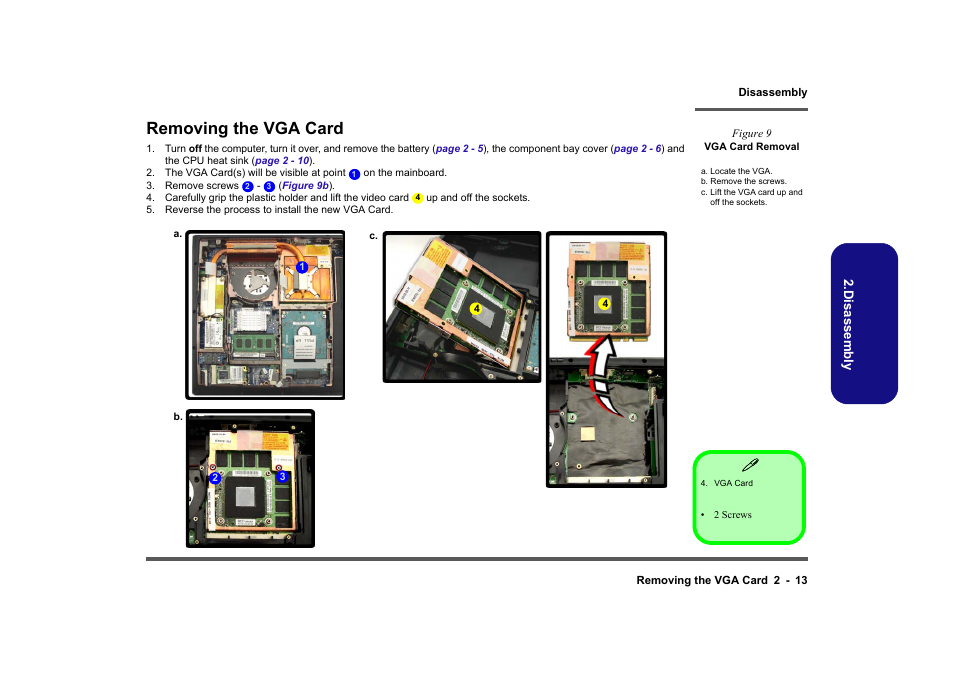 Removing the vga card, Removing the vga card -13 | Clevo M860TU User Manual | Page 39 / 100