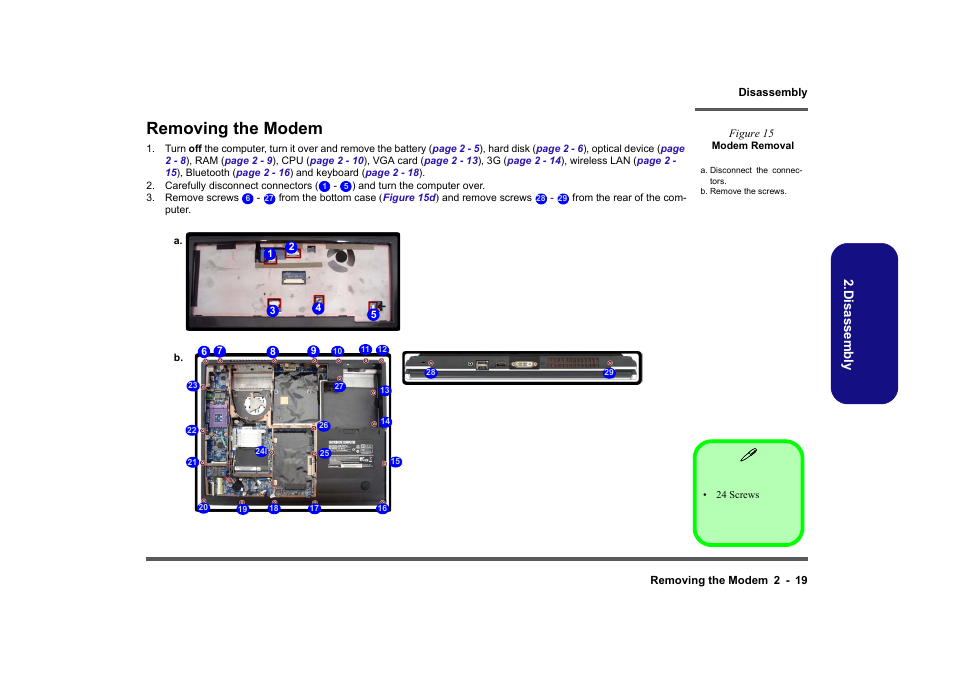 Removing the modem, Removing the modem -19 | Clevo M860TU User Manual | Page 45 / 100