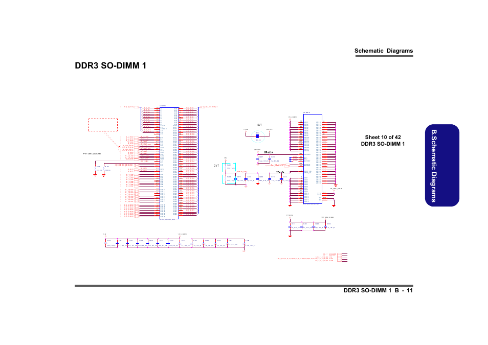 Ddr3 so-dimm 1, Sheet 10 of 42 ddr3 so-dimm 1, So-dimm 0 | B.schematic diagrams, Schematic diagrams ddr3 so-dimm 1 b - 11 | Clevo M860TU User Manual | Page 67 / 100