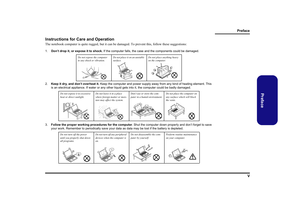 Instructions for care and operation, Preface instructions for care and operation | Clevo M860TU User Manual | Page 7 / 100
