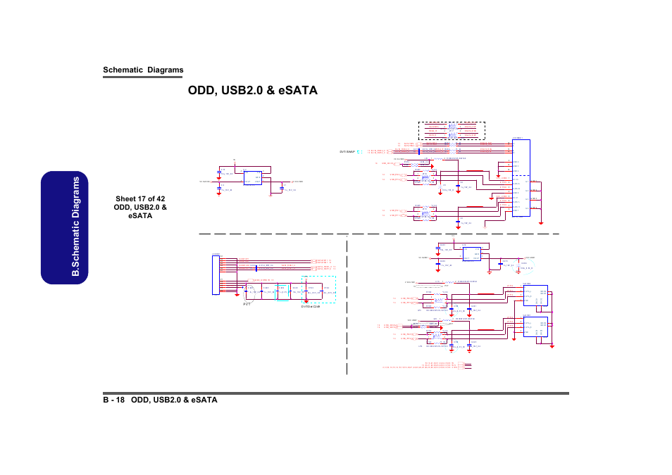 Odd, usb2.0 & esata, Sheet 17 of 42 odd, usb2.0 & esata, B.schematic diagrams | Schematic diagrams b - 18 odd, usb2.0 & esata, 60 mil, 60 mil usb 2.0& esata, Usb 2.0, Sata odd | Clevo M860TU User Manual | Page 74 / 100