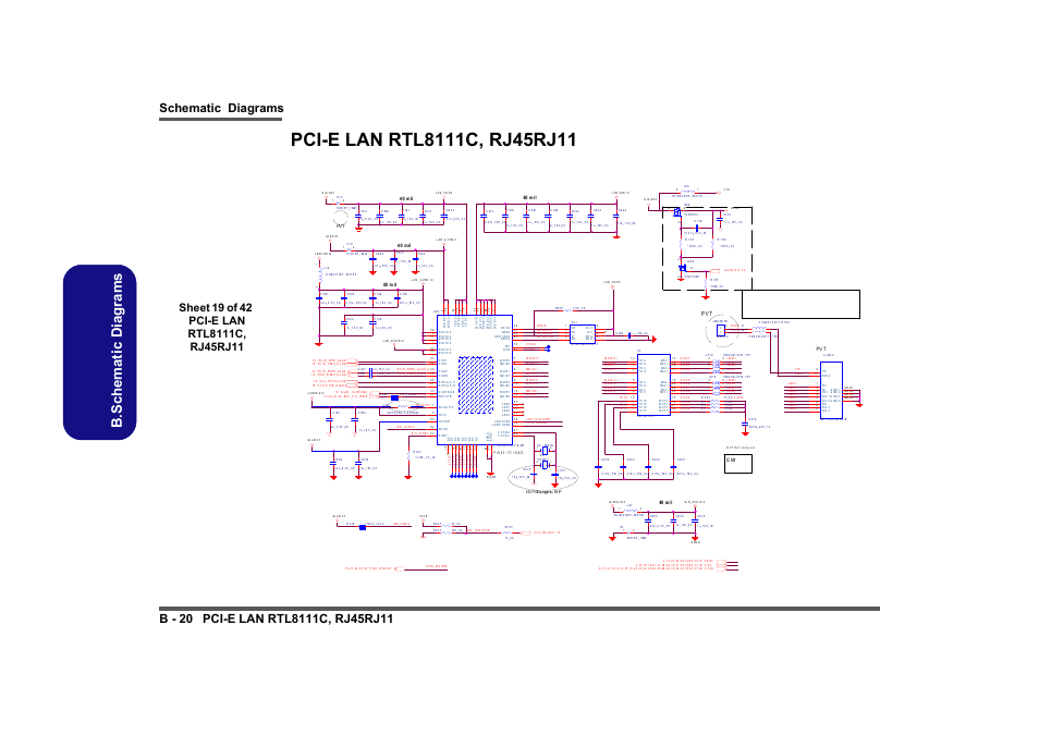 Pci-e lan rtl8111c, rj45rj11, Sheet 19 of 42 pci-e lan rtl8111c, rj45rj11, B.schematic diagrams | Clevo M860TU User Manual | Page 76 / 100