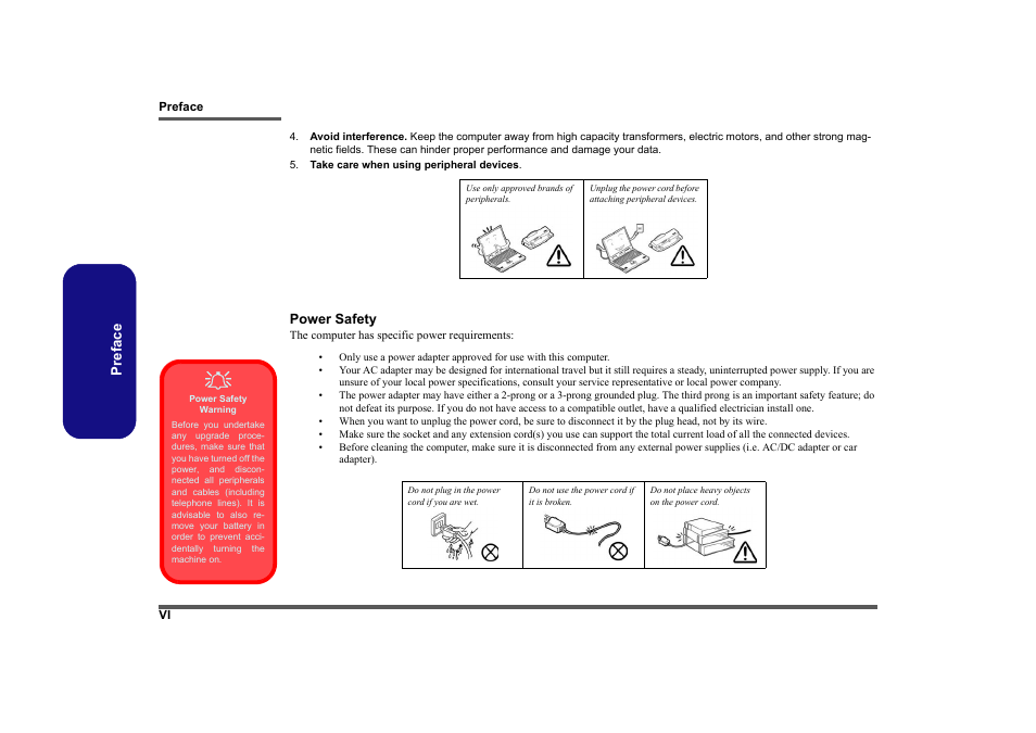 Power safety, Preface | Clevo M860TU User Manual | Page 8 / 100