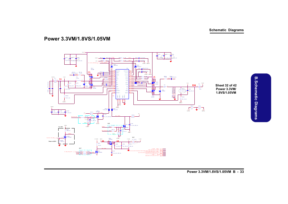 Power 3.3vm/1.8vs/1.05vm, Sheet 32 of 42 power 3.3vm/ 1.8vs/1.05vm, B.schematic diagrams | Clevo M860TU User Manual | Page 89 / 100