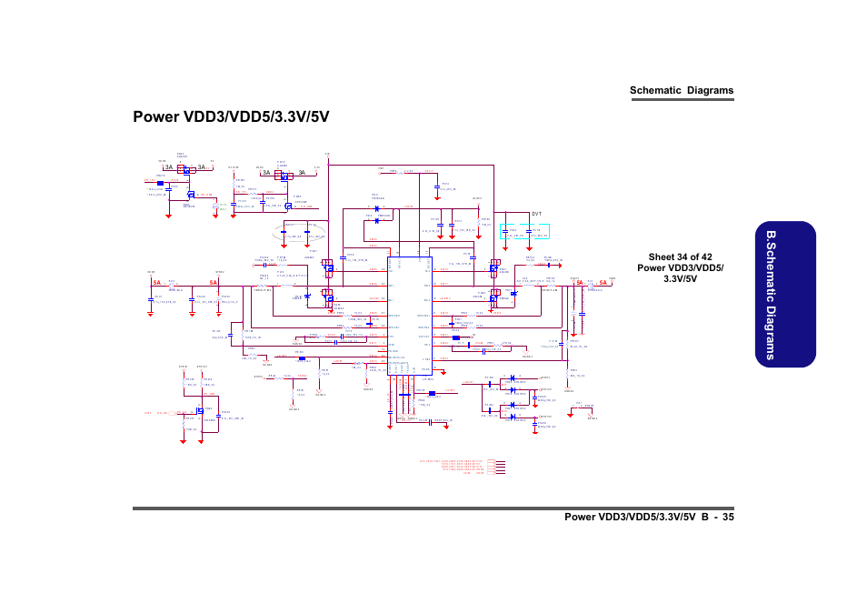 Power vdd3/vdd5/3.3v/5v, Sheet 34 of 42 power vdd3/vdd5/ 3.3v/5v, B.schematic diagrams | 3a 5a | Clevo M860TU User Manual | Page 91 / 100