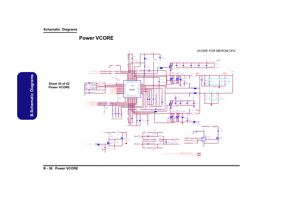 Power vcore, Sheet 35 of 42 power vcore, B.schematic diagrams | Schematic diagrams b - 36 power vcore, Vcore for merom cpu, Sc452 | Clevo M860TU User Manual | Page 92 / 100