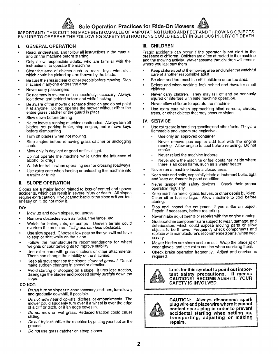 Safe operation practices for ride-on mowers | Craftsman 917.252560 User Manual | Page 2 / 56