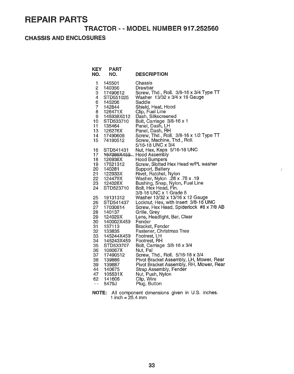 Repair parts | Craftsman 917.252560 User Manual | Page 33 / 56