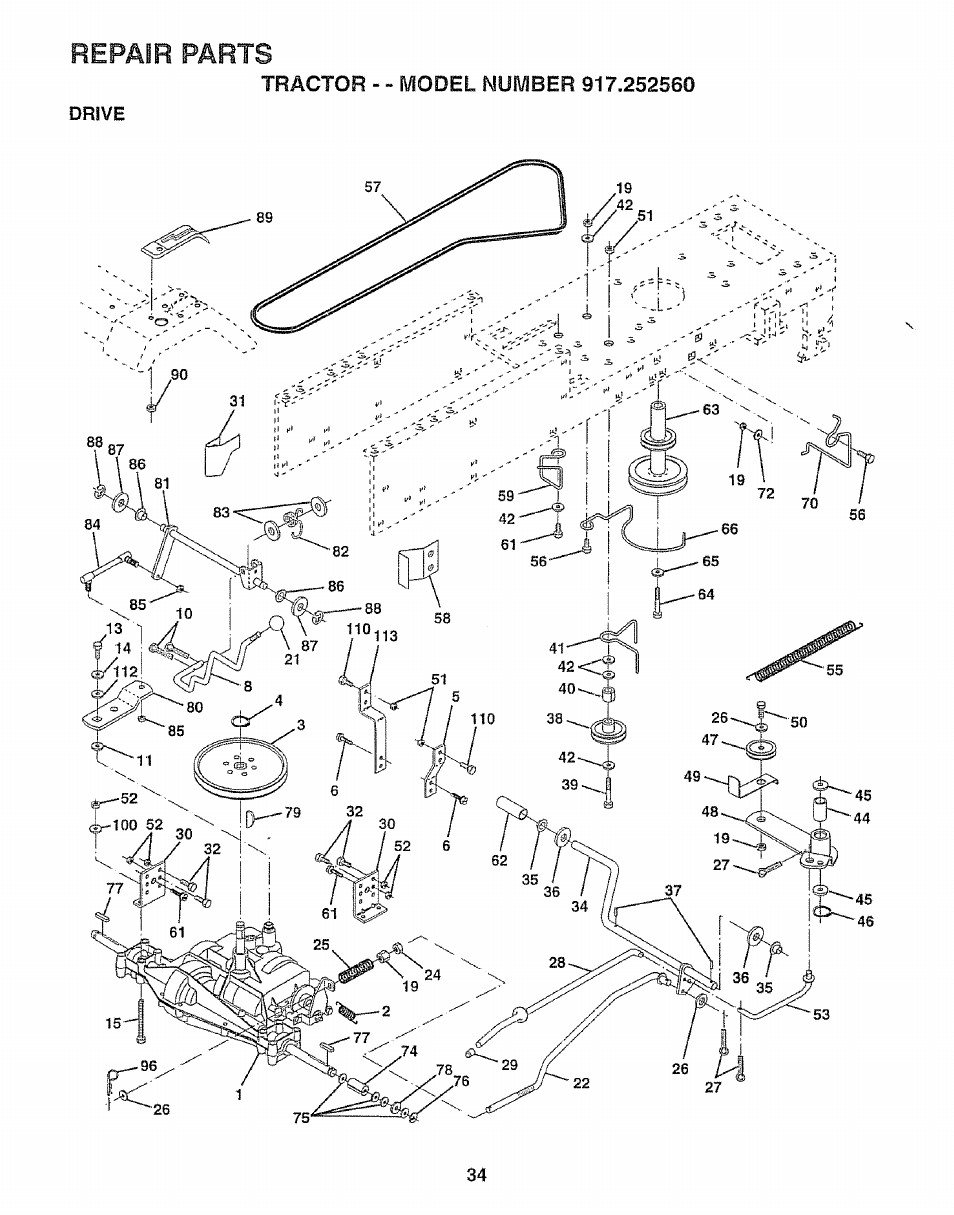 Repair parts | Craftsman 917.252560 User Manual | Page 34 / 56
