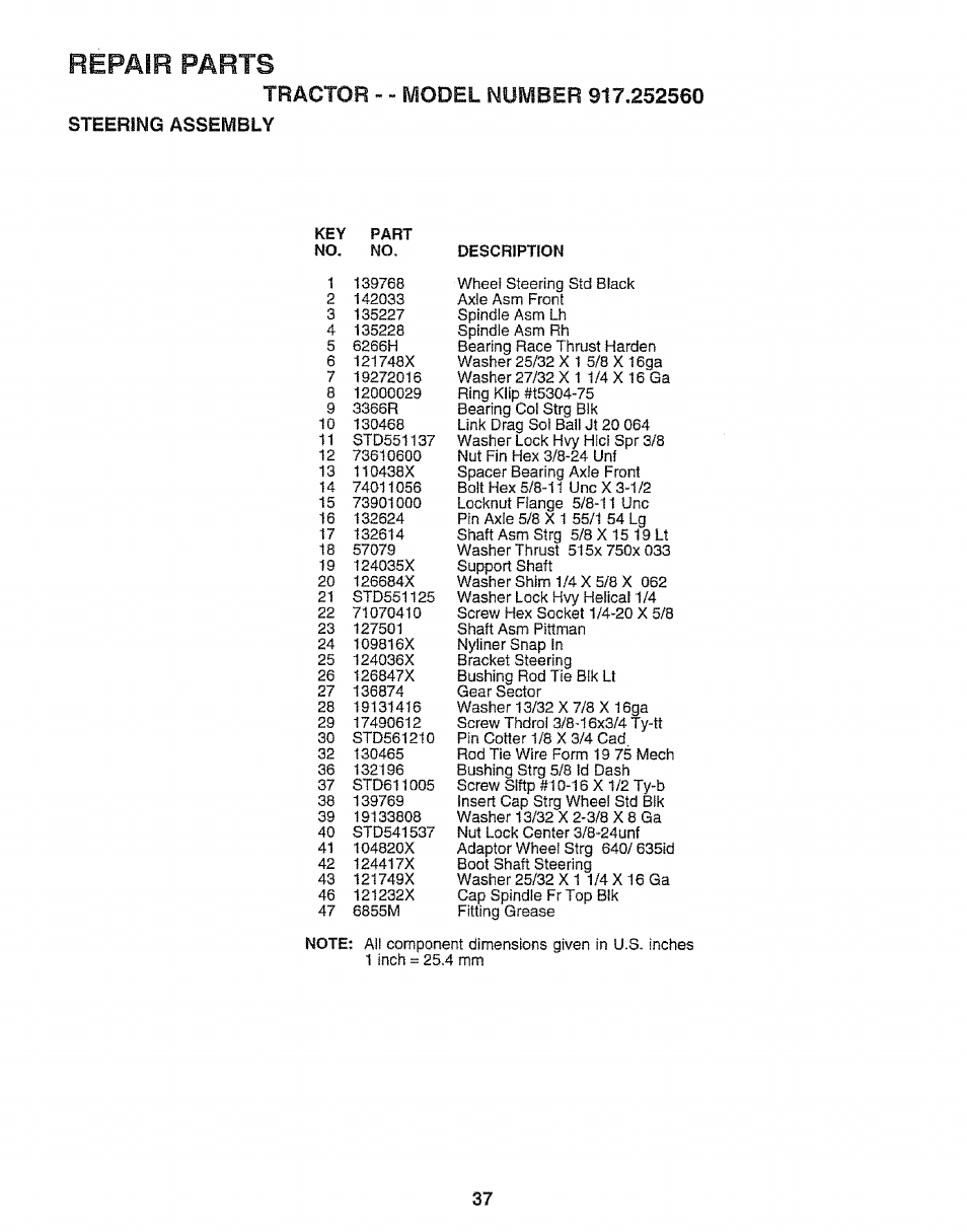 Repair parts | Craftsman 917.252560 User Manual | Page 37 / 56