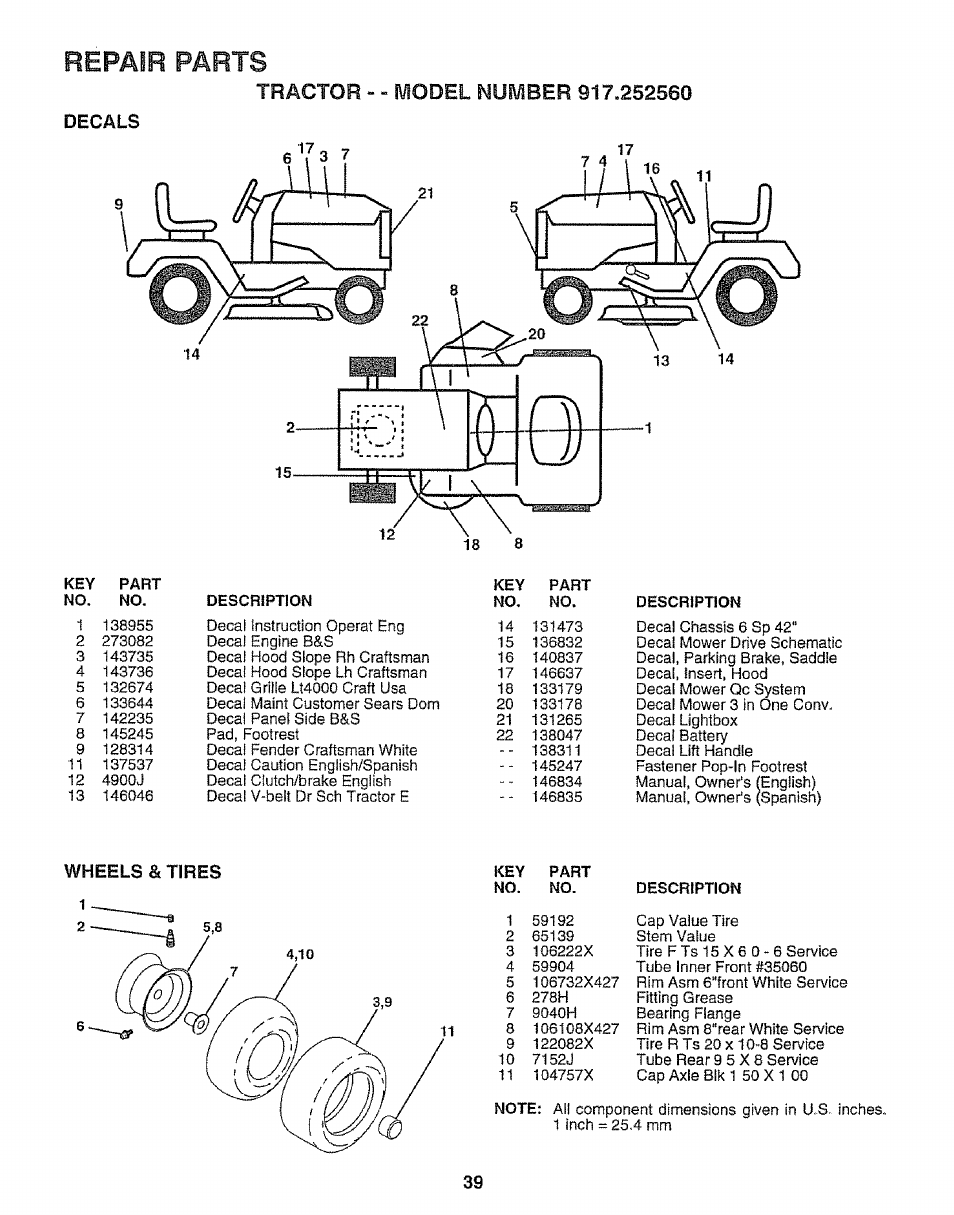 Repair parts | Craftsman 917.252560 User Manual | Page 39 / 56