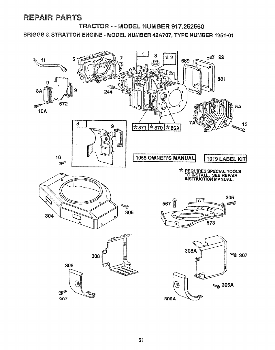 Repaib parts | Craftsman 917.252560 User Manual | Page 51 / 56