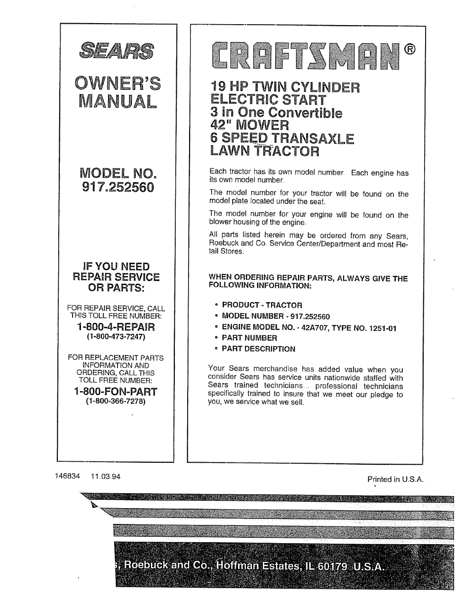 Manual, Owner’s | Craftsman 917.252560 User Manual | Page 56 / 56