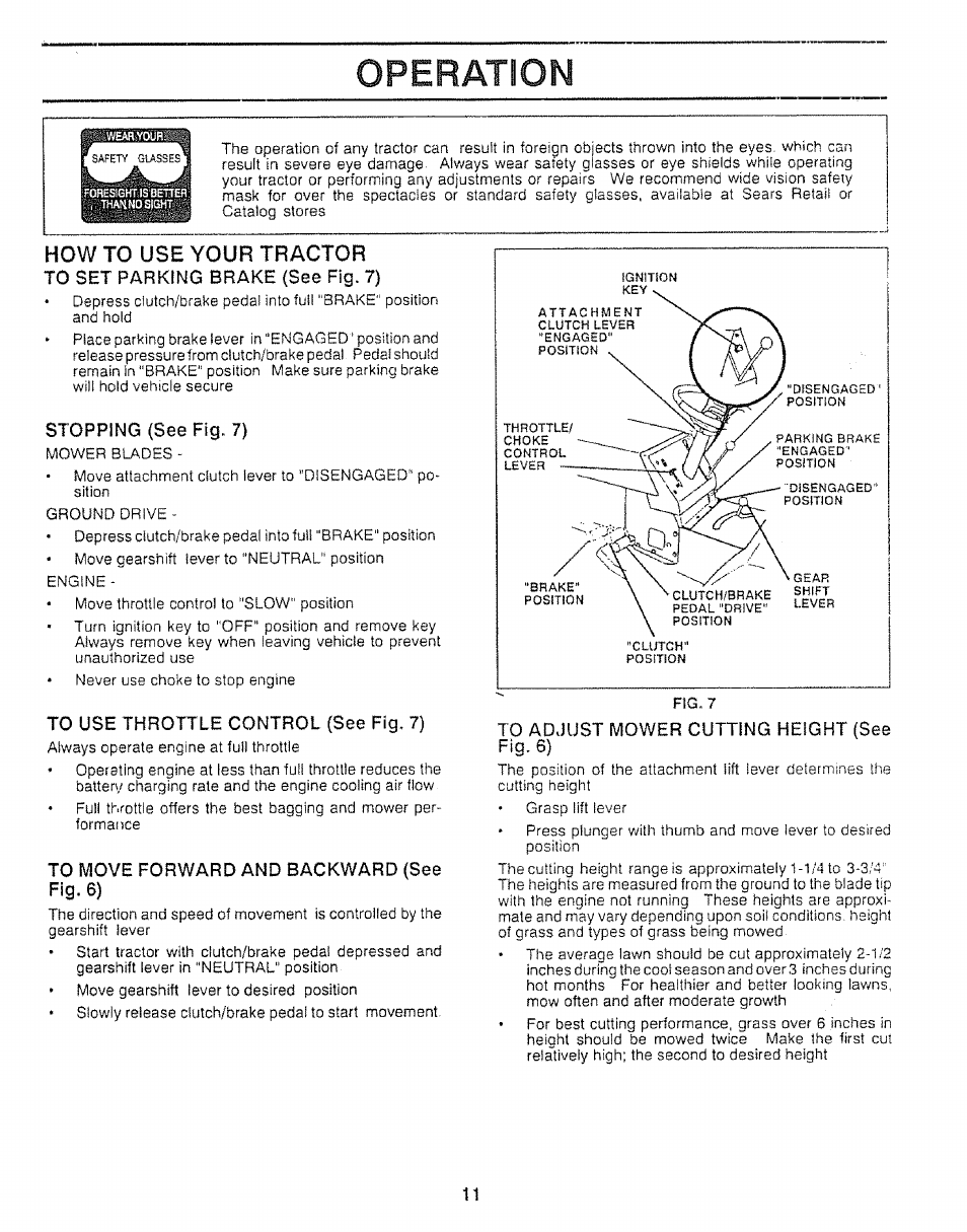 How to use your tractor, Operation | Craftsman 917.255520 User Manual | Page 11 / 30