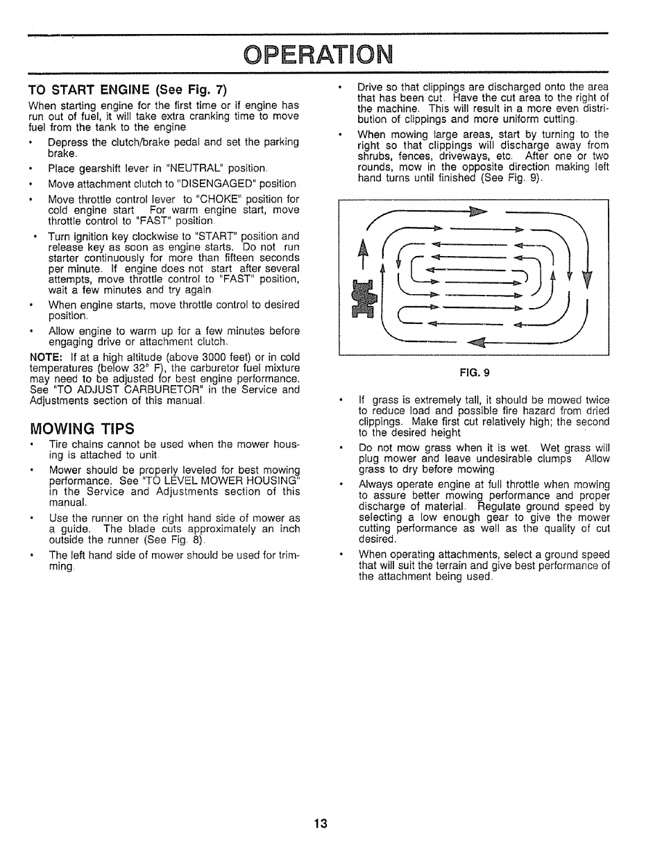 Mowing tips, Operation | Craftsman 917.255520 User Manual | Page 13 / 30