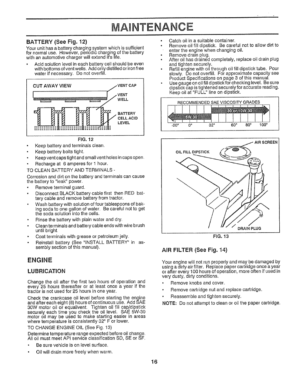 Engine, Maintenance | Craftsman 917.255520 User Manual | Page 16 / 30