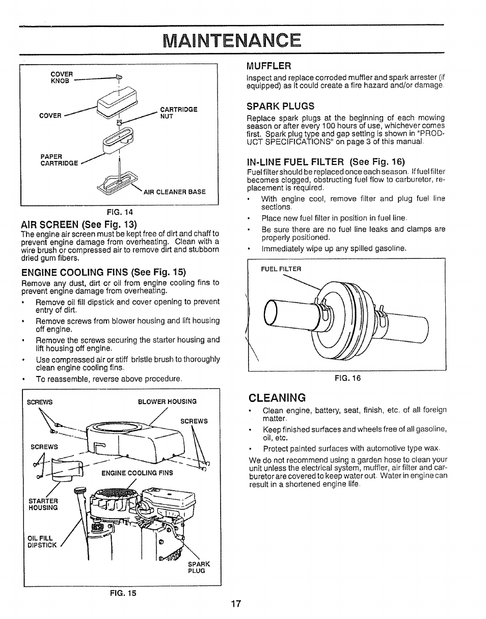 Cleaning, Maintenance | Craftsman 917.255520 User Manual | Page 17 / 30