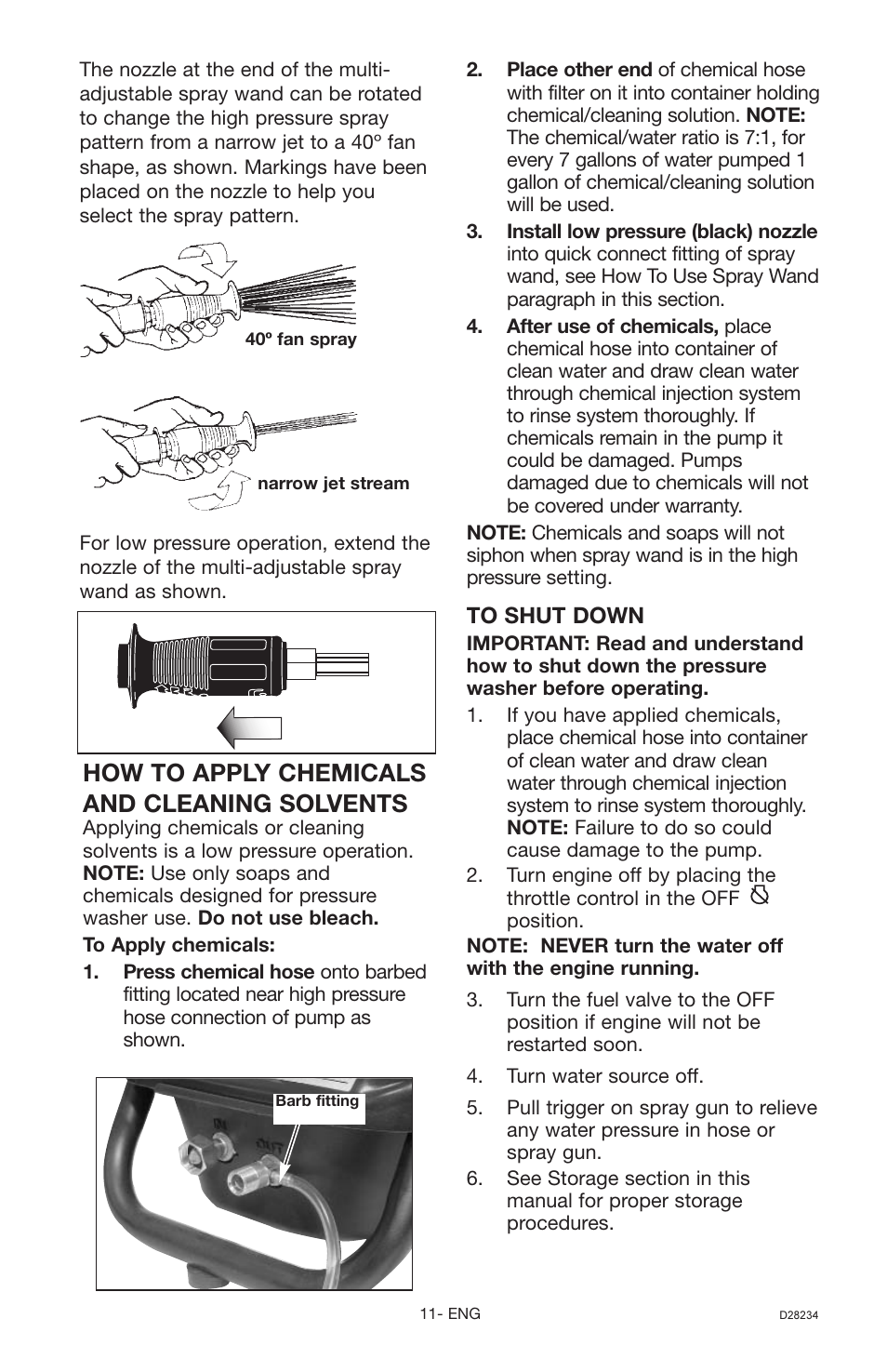 How to apply chemicals and cleaning solvents | Craftsman D28234 User Manual | Page 11 / 40