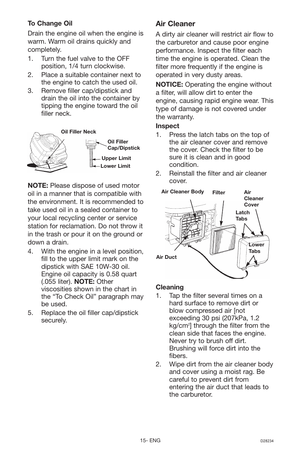 Air cleaner | Craftsman D28234 User Manual | Page 15 / 40