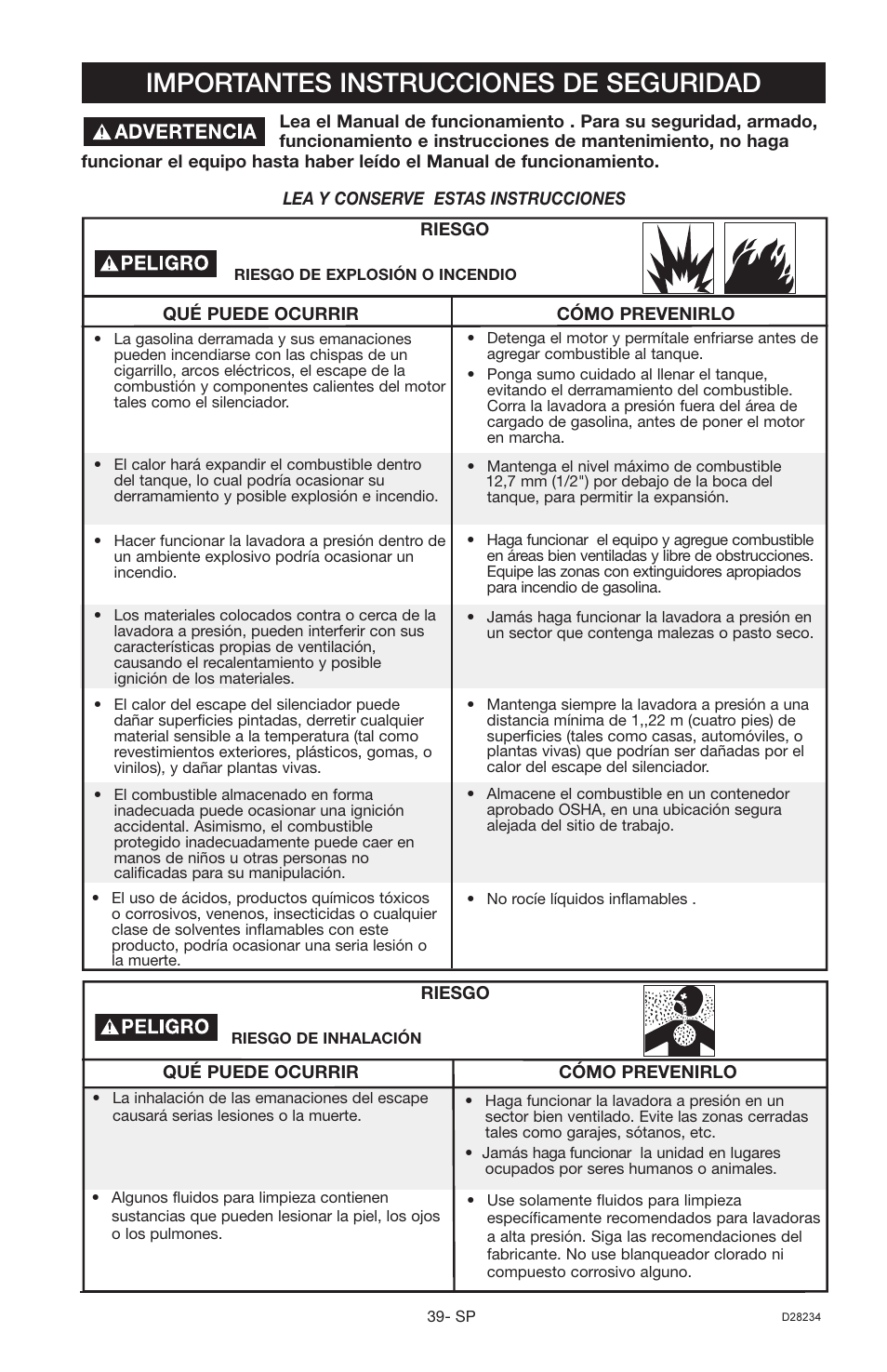 Importantes instrucciones de seguridad | Craftsman D28234 User Manual | Page 23 / 40