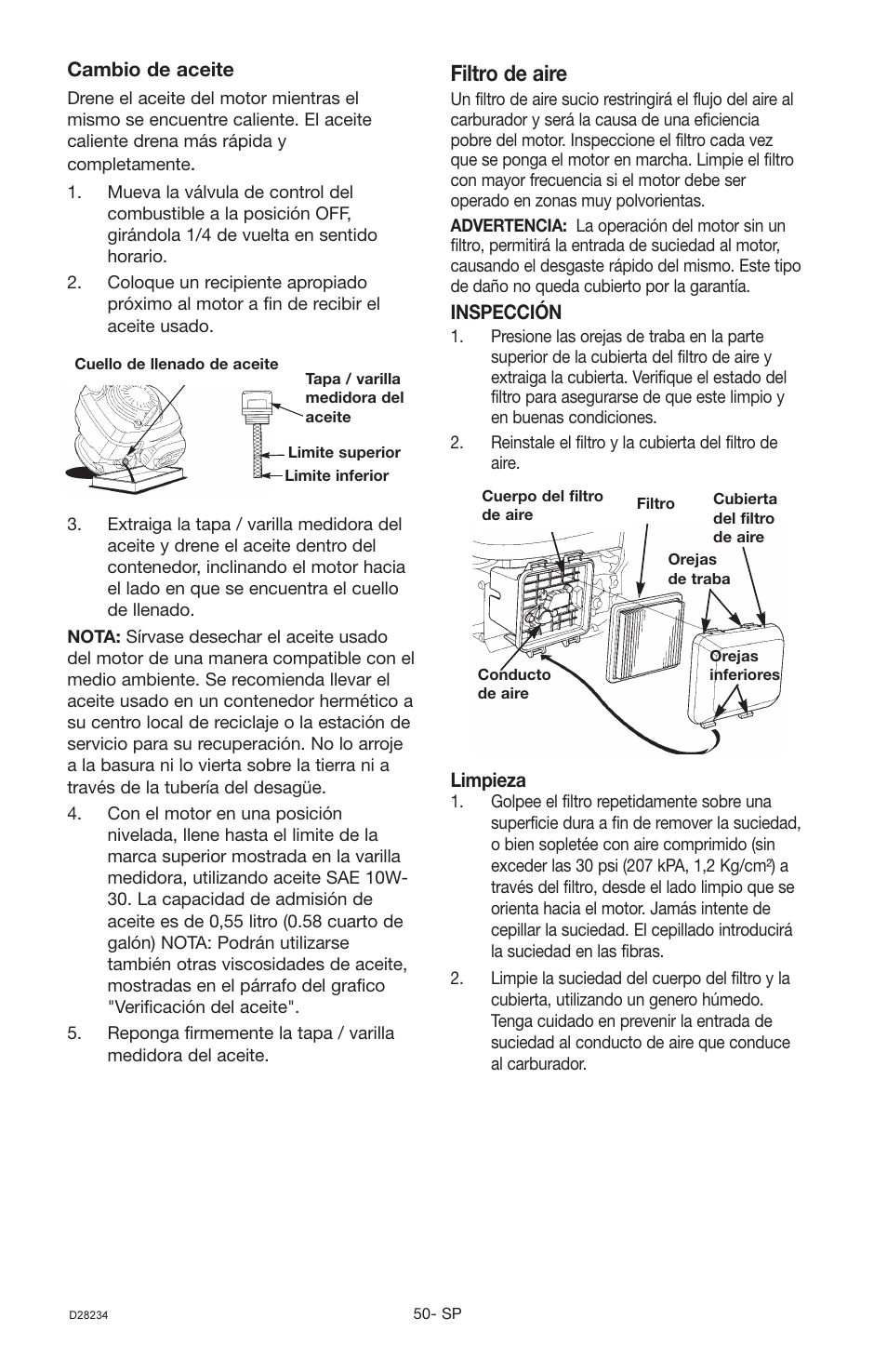 Filtro de aire | Craftsman D28234 User Manual | Page 34 / 40