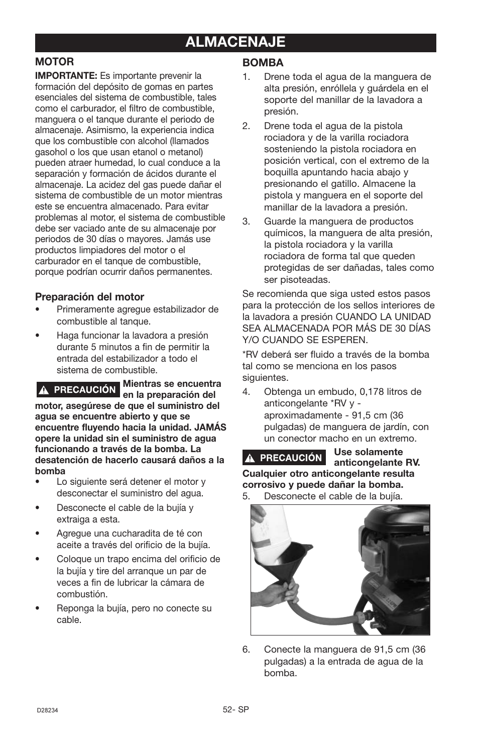 Almacenaje | Craftsman D28234 User Manual | Page 36 / 40