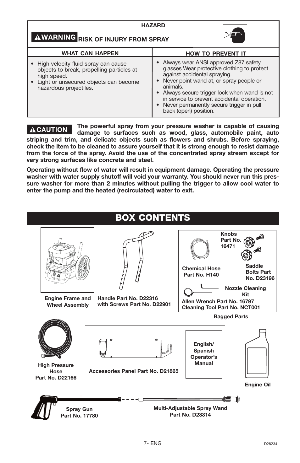 Box contents | Craftsman D28234 User Manual | Page 7 / 40