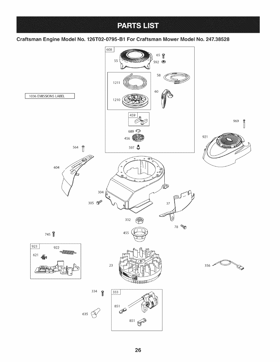 Parts list | Craftsman 247.38528 User Manual | Page 26 / 56