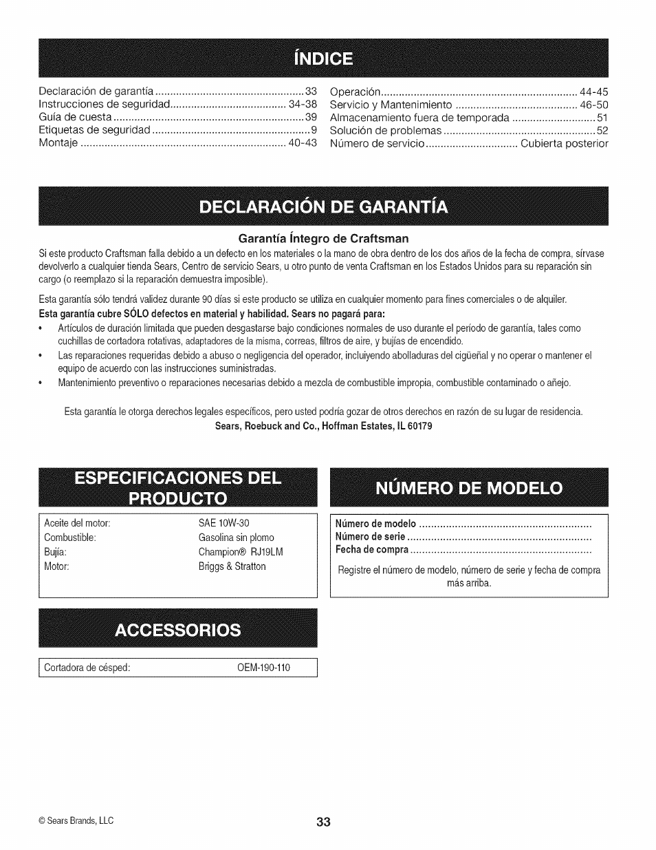 Declaracion de garantia | Craftsman 247.38528 User Manual | Page 33 / 56