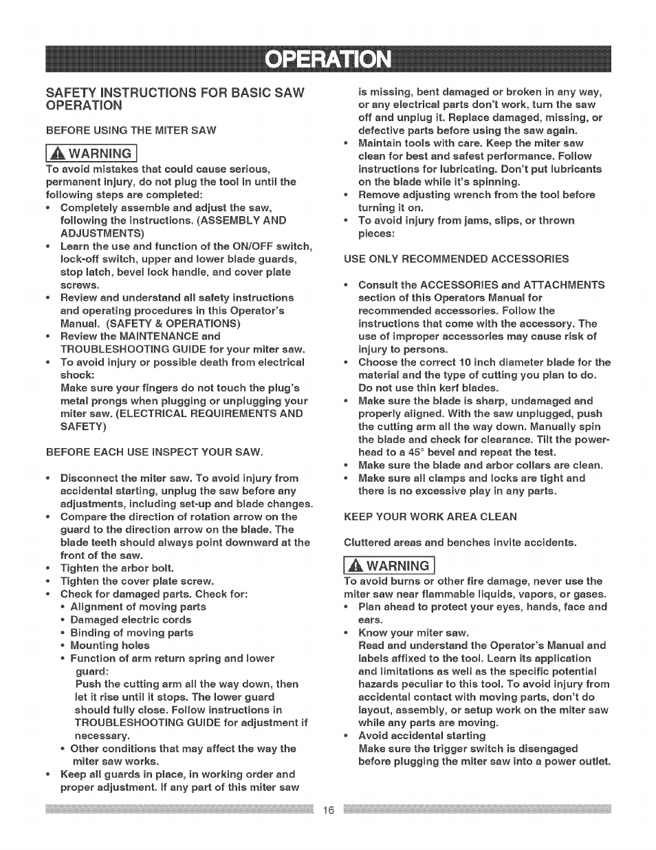 Operation | Craftsman 137.212290 User Manual | Page 16 / 28