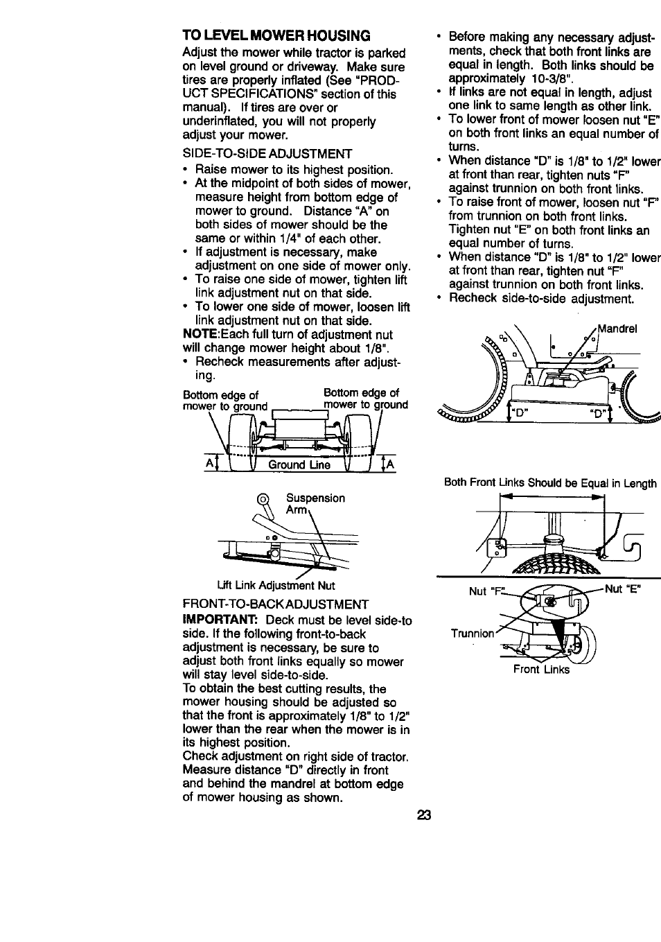 To level mower housing | Craftsman 917.270860 User Manual | Page 23 / 60