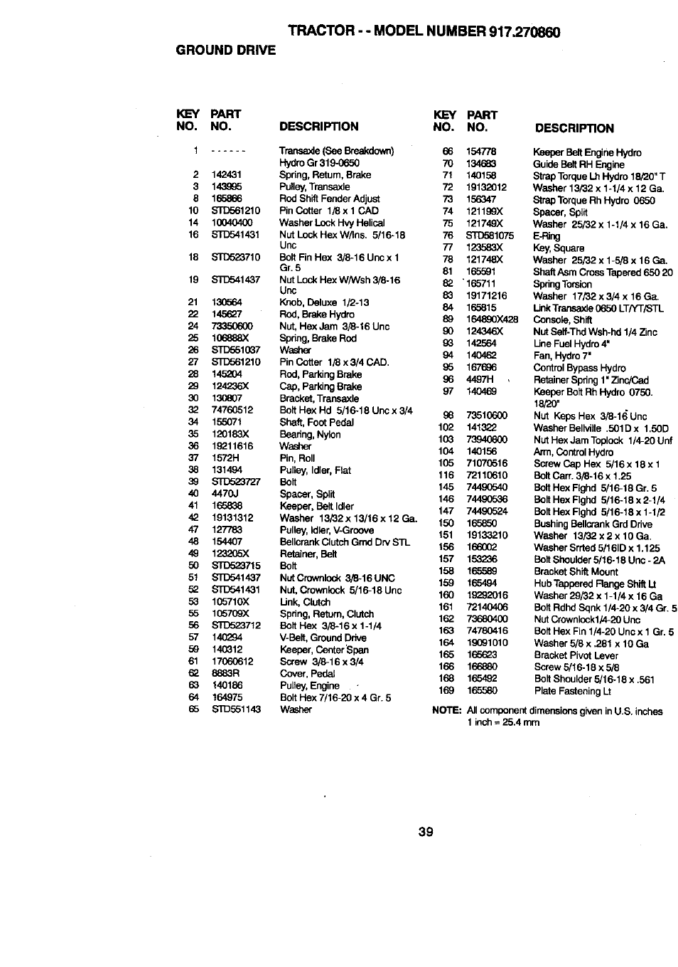 Key part no. no. description, Key no. part no. description | Craftsman 917.270860 User Manual | Page 39 / 60
