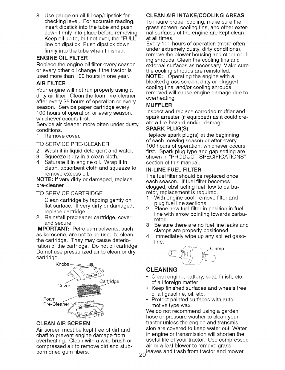 Cleaning | Craftsman 917.28726 User Manual | Page 20 / 64