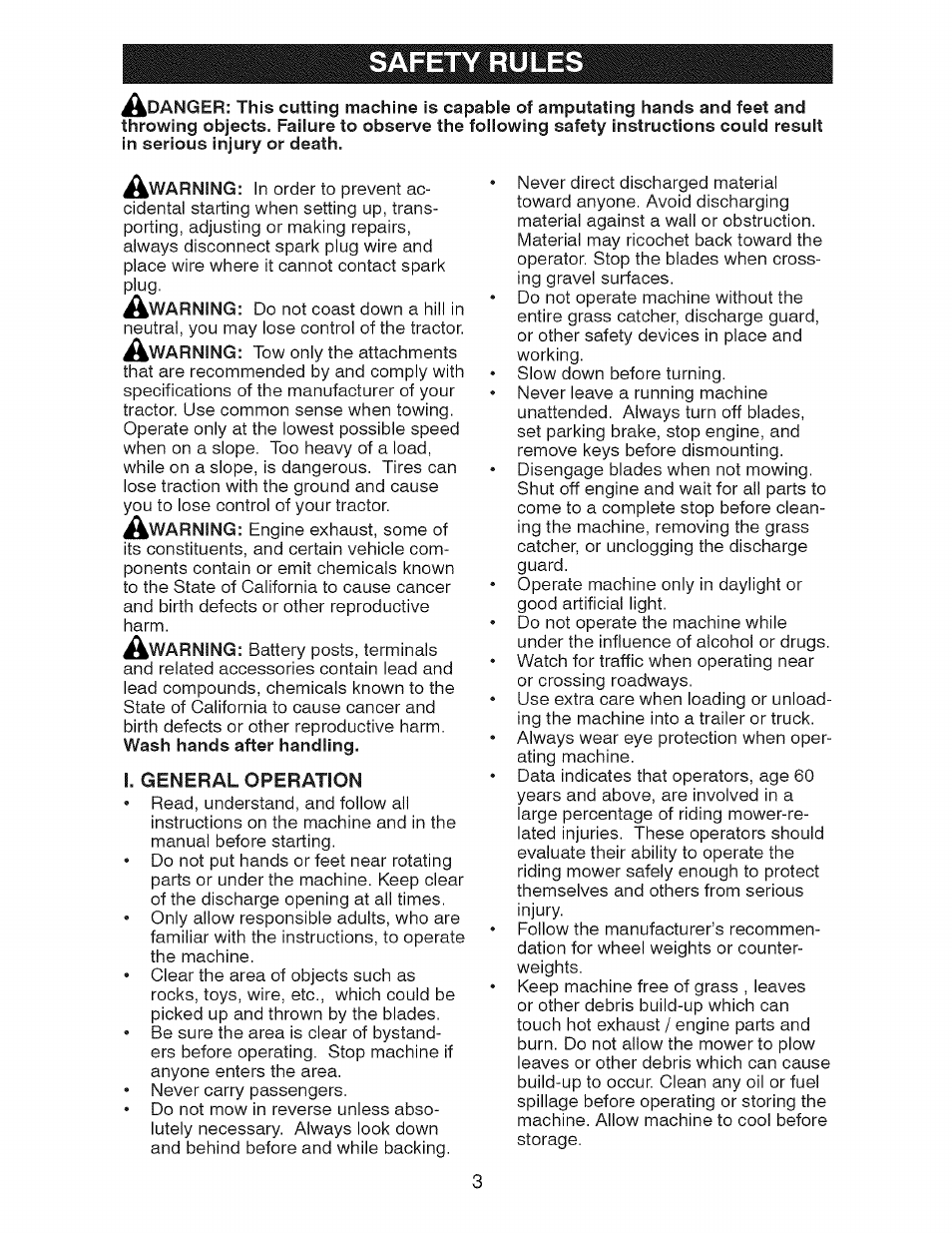 I. general operation, Safety rules | Craftsman 917.28726 User Manual | Page 3 / 64