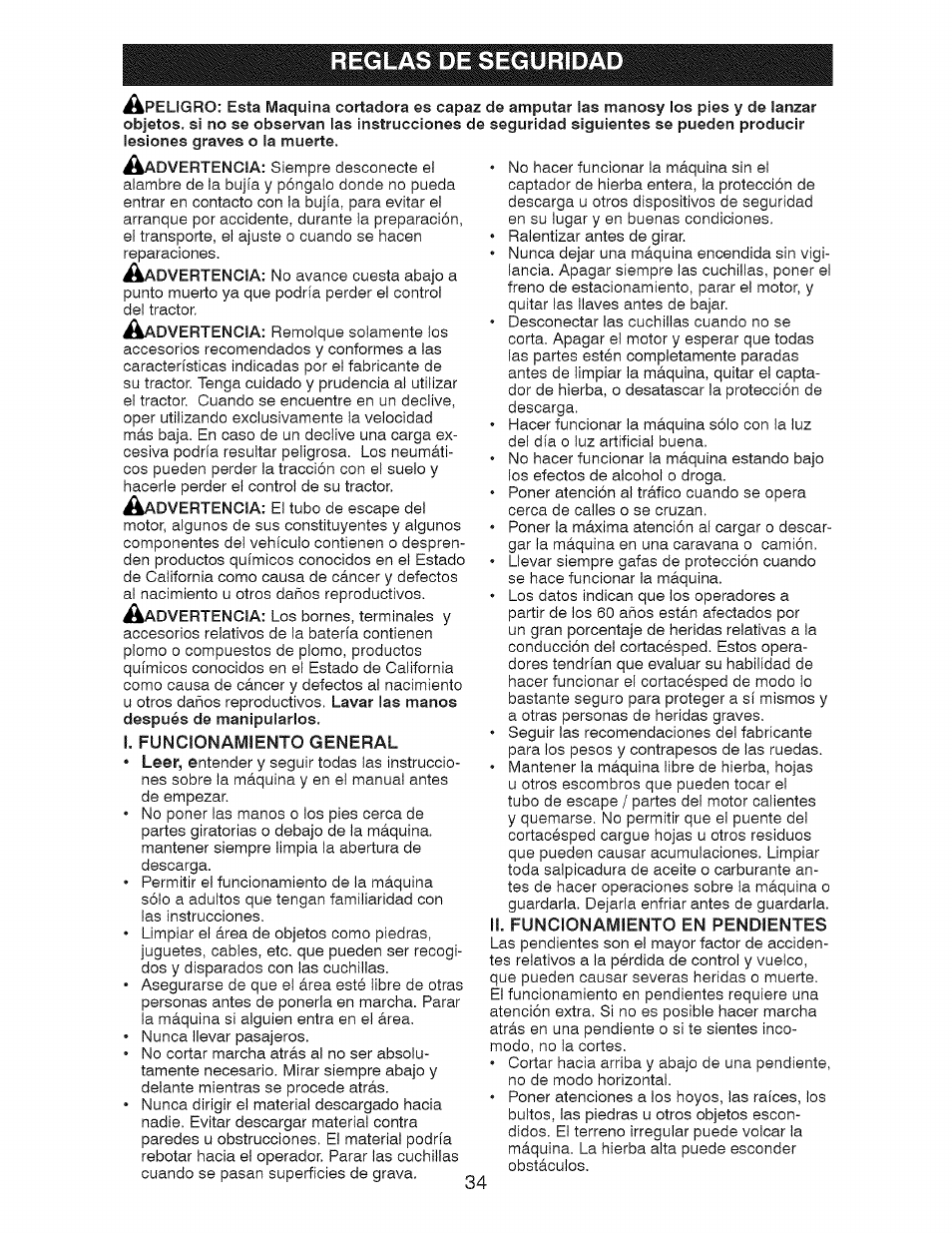 Reglás de seguridad | Craftsman 917.28726 User Manual | Page 34 / 64