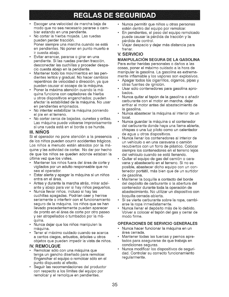 Reglas de seguridad | Craftsman 917.28726 User Manual | Page 35 / 64