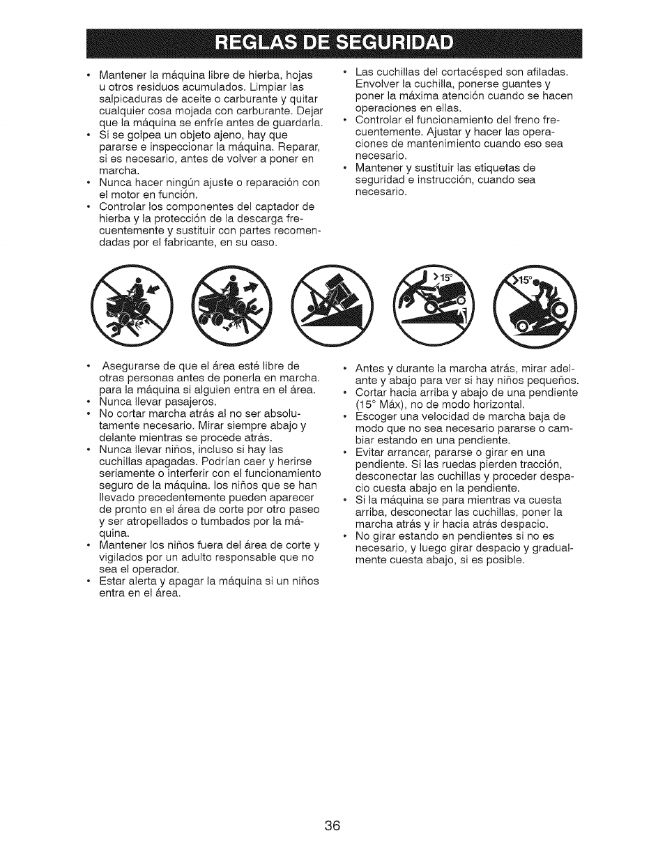 Reglas de seguridad | Craftsman 917.28726 User Manual | Page 36 / 64