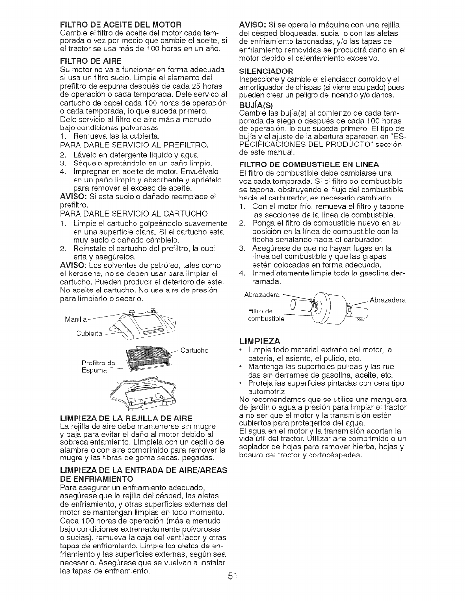 Limpieza | Craftsman 917.28726 User Manual | Page 51 / 64