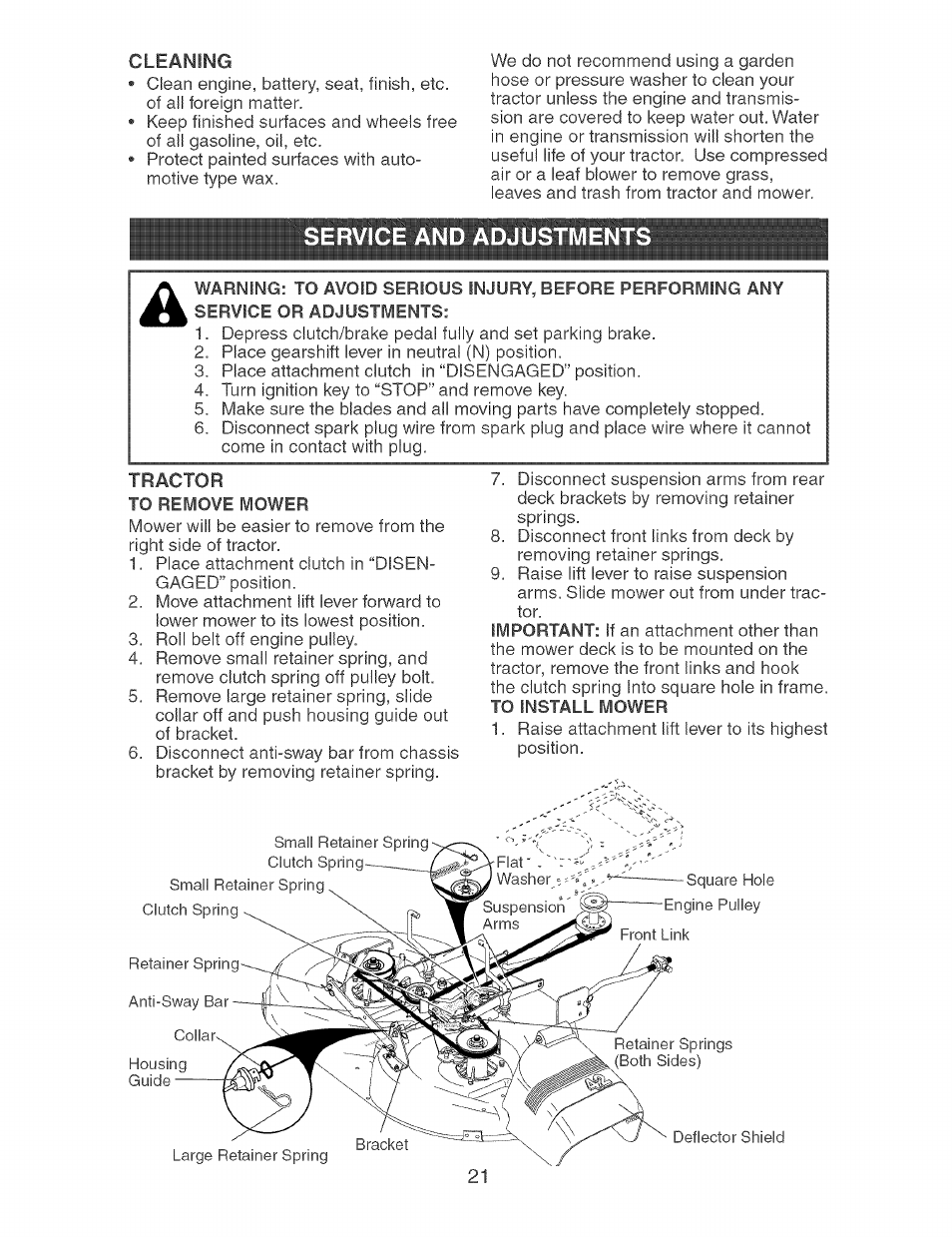 Service and adjustment | Craftsman 917.273373 User Manual | Page 21 / 56