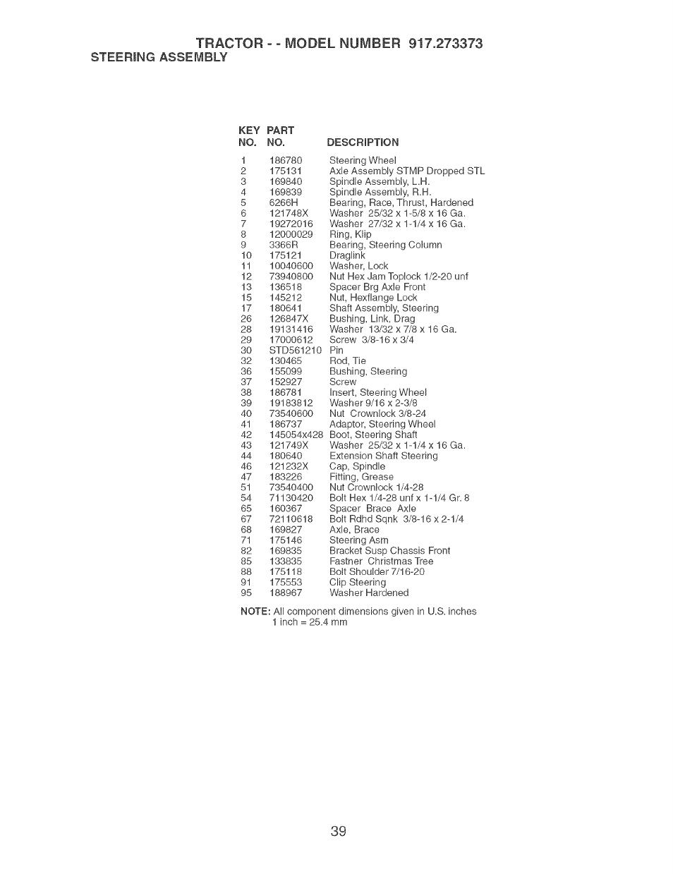 Steering assembly | Craftsman 917.273373 User Manual | Page 39 / 56