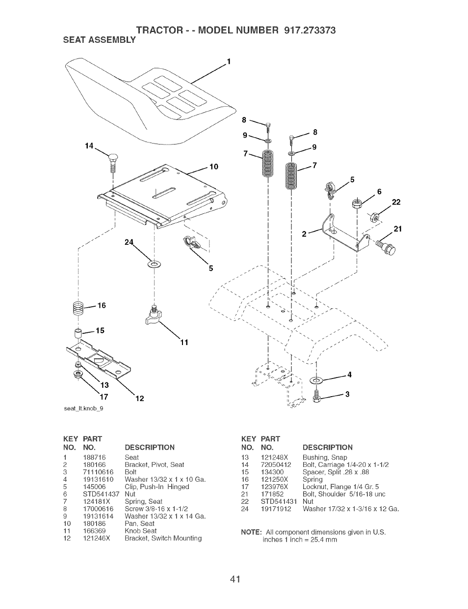 Seat assembly | Craftsman 917.273373 User Manual | Page 41 / 56